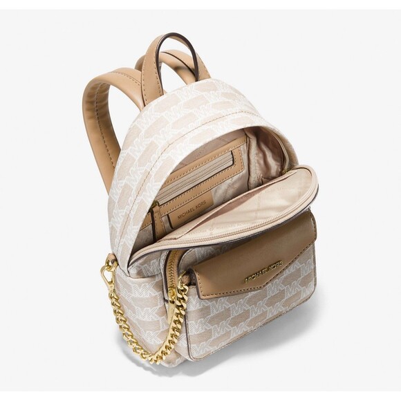 Michael Kors Maisie Extra-Small Logo 2-in-1 Backpack Camel Chain Cardcase Wallet - Picture 11 of 13